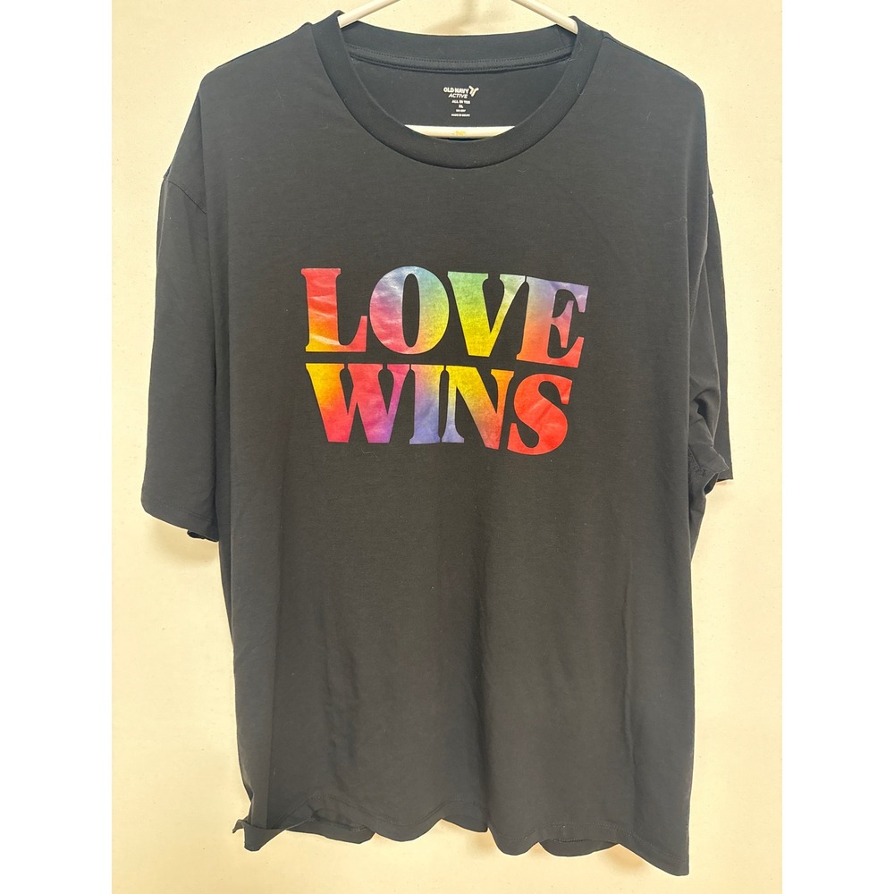 Old Navy Active All In Tee Black Rainbow Love Wins Graphic T-Shirt XL Go-Dry
